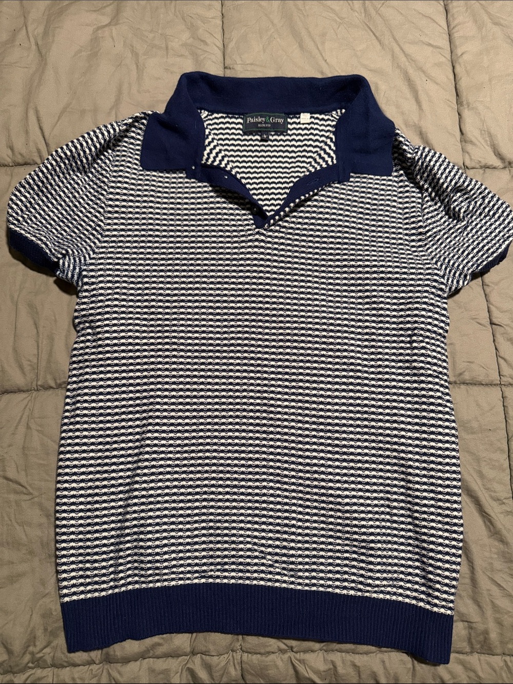 Paisley & Gray Navy and White Textured Knit Polo Top